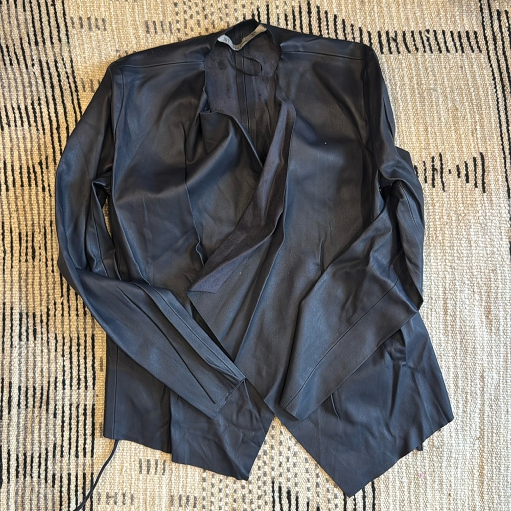Zara vegan leather wrap jacket. Navy, small.